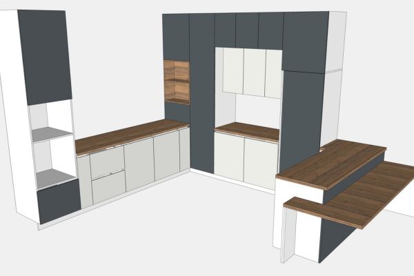 Randare 3D mobilier bucatarie moderna cu insula - proiect realizat de AXT 3D DESIGN & PROIECTARE