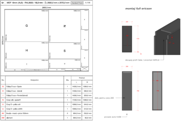 Plan tehnic de debitare PAL pentru mobilier bucătărie – AXT 3D DESIGN & PROIECTARE