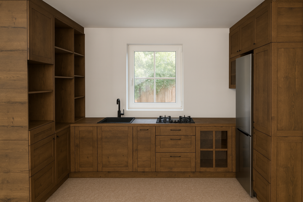 Mobilier bucătărie pe comandă cu sertare și dulapuri din lemn – AXT 3D DESIGN & PROIECTARE